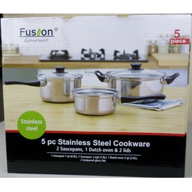 Fusion Gourmet 5 Piece Stainless Cookware Set, 2 Saucepans, 1 Dutch Oven, 2 Lids