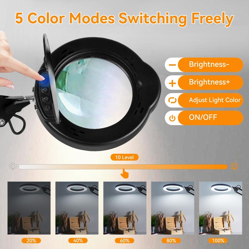12XMagnifying Glass with Light and Stand|Magnifying Lamp with 3-Section Swing