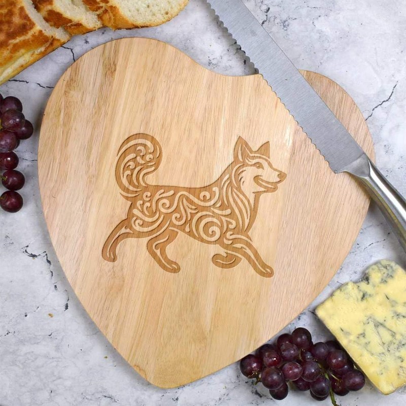 'Swirl Pattern Dog' Wooden Heart Shaped Chopping/Cutting Board (WB00078747)