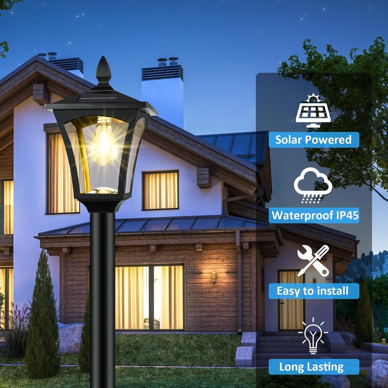 72" Solar Outdoor Light with Planter,Waterproof Solar Post Lamp Ligts,Solar