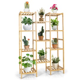 Giantex 11 Tiers Bamboo Plant Stand for Indoor Plants Multiple, Plant Shelf Flower Pots Holder, Storage Organizer Rack Outdoor Plant Display Rack for Living Room Patio Balcony Garden (11-Tier)