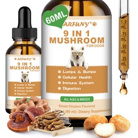 9 in 1 Mushroom for Dogs - Mushroom Supplement for Dogs - Digestive, Skin, Joint, Immune System - with 9 Mushrooms - Roast Chicken Flavor, 60ML