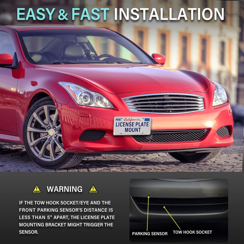 No Drill Front Bumper License Plate Mount Compatible with Infiniti