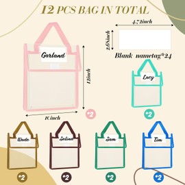 Teling 12 Pack Thick Clear Book Pouches with Blank Name Tags and Handles Book Baggies Bags Bins Organizer for School Classroom Library Pockets Students (10 x 12 Inch,Multi Color)