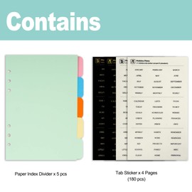 Zelten Paper Binder Index Dividers with 4 Sheets Tab Stickers for Personal Organizer (Paper Multi Color 5-Tab, A5/6 Hole)