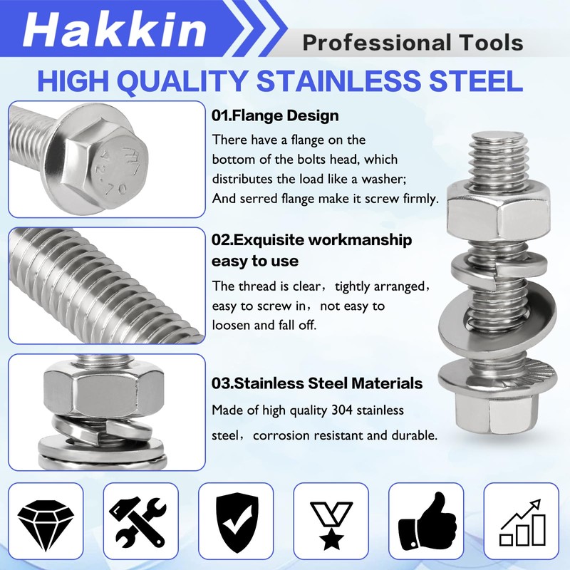 Hakkin 360PCS M5 M6 M8 Flange Bolts and Nuts Assortment