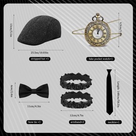 Sekepingo 1920S Mens Roaring 20s Costume Outfit Gatsby Gangster Vest Hat Pocket Watch Bow Tie Armbands Accessories Set for Themed Party,Black XL