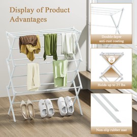 STARLATTA Foldable Drying Rack Clothing, 3-Tier Portable Clothes Drying Racks for Indoor & Outdoor, Anti-Rust Compact Laundry Rack Collapsible, White 28" D x 10" W x 35" H