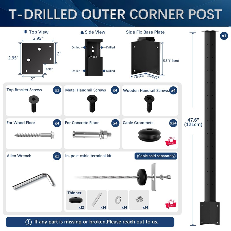 Gyykzz Side Mount Outer Corner Post 42" (Post Body 47.6"),