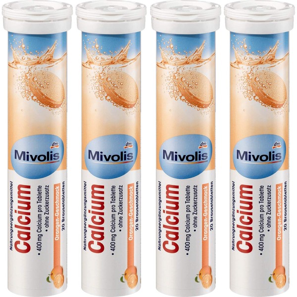 Mivolis Calcium effervescent Tablets - Dietary Supplements 4 Packs x 20 pcs | Germany