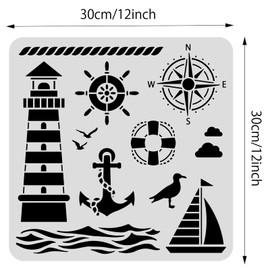 BENECREAT Lighthouse PET Plastic Drawing Templates 11.8x11.8 Inch Compass Anchor Template Stencil for Scrabooking Card Making, DIY Wall Floor Decoration