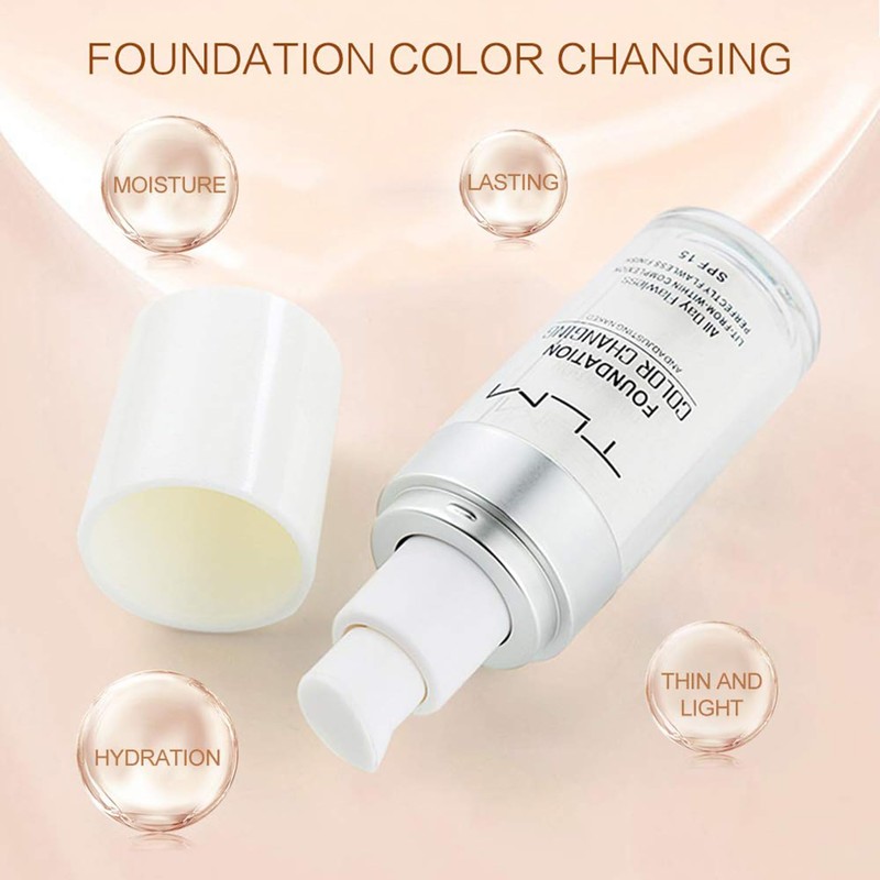 Colour Changing Foundation, Full Coverage Liquid Foundation, Long-Lasting Waterproof Makeup