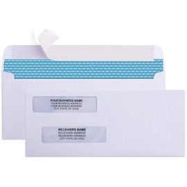 Aimoh 500#8 Double Window Self Seal Security Envelopes - for Business Checks, QuickBooks & Quicken Checks, Size 3 5/8 x 8 11/16 Inches - Checks Fit Perfectly - Not for Invoices, 500 Count (30180)