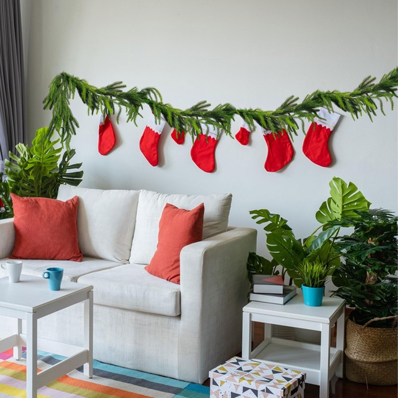 Christmas Norfolk Pine Garland, 9Ft/2.7m Real Touch Pine Garland, Lifelike