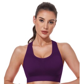 BAOMOSI Women's Seamless Racerback Sports Bra High Impact Support Yoga Gym Workout Fitness Black White Grey Deep Red Deep Purple Medium