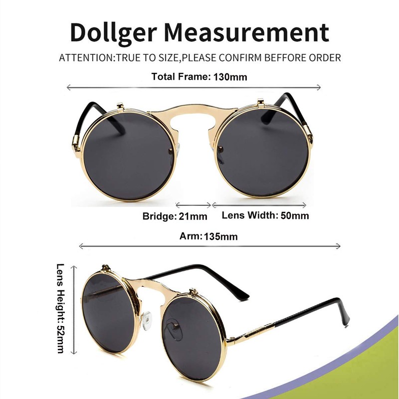 Dollger Round Retro Sunglasses Steampunk Sunglasses Flip Up Sunglasses for