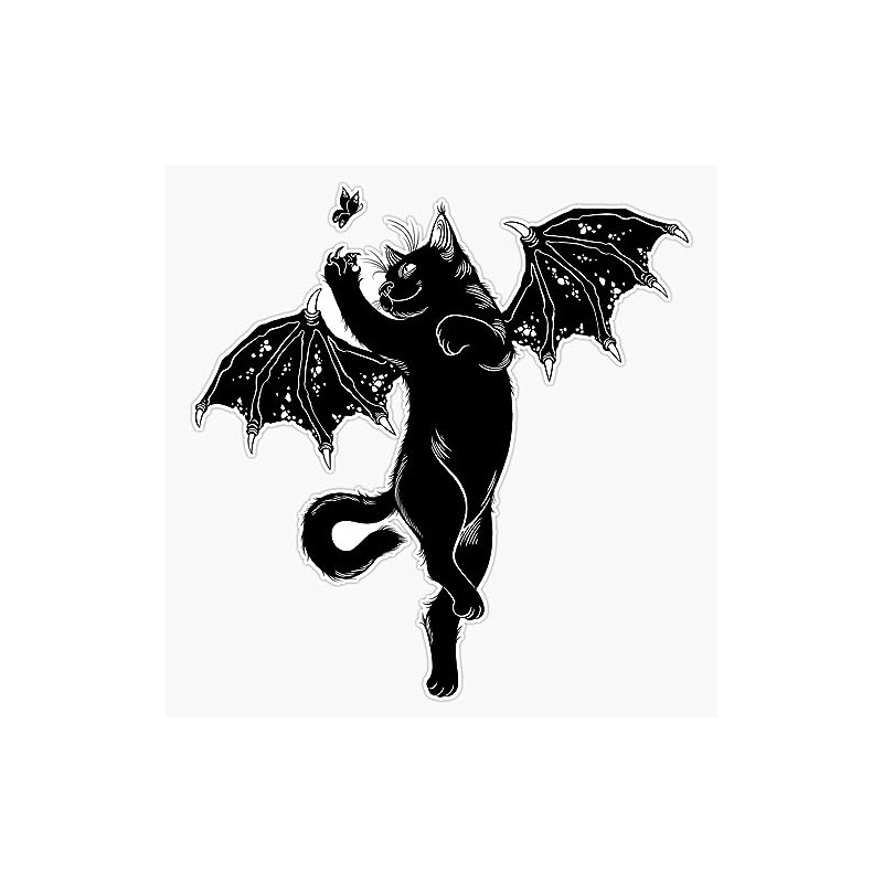 Flying Cat Bat Hunt Butterfly Bumper Sticker Vinyl Decal 5"