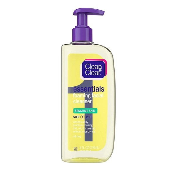 Clean & Clear Essentials Foaming Facial Cleanser for Sensitive Skin, Oil-Free Daily Face Wash to Remove Dirt, Oil & Makeup, 8 fl. oz