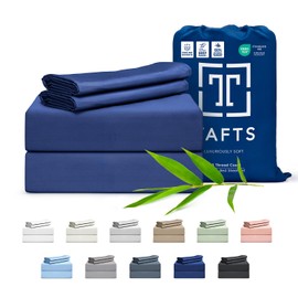 Tafts 100% Viscose derived from Bamboo Sheets King Size Bed Sheet Set, 17 Inch Deep Pockets, Luxuriously Soft, Silky, Cooling Sheets, Double Stitched, Lifetime Quality Promise (Navy Blue)