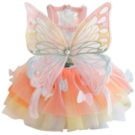 Littpet Living Hall Breathable Mesh Colorful Pet Costume with Butterfly Wings for Cats, Dogs, Rabbits-1PC (Orange, Medium)