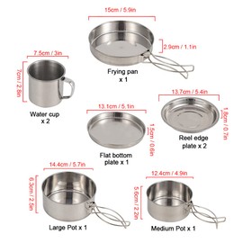 Lixada Camping Cookware Mess Kit 8PCS Stainless Steel Cooking Pot and Pan Set with Plates Cups for Outdoor Camping Hiking Backpacking