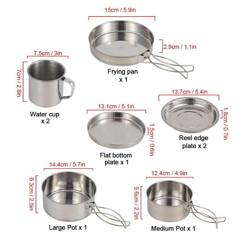 Lixada Camping Cookware Mess Kit 8PCS Stainless Steel Cooking Pot