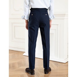Men's Gurkha Naples Italian Style Corduroy No Need to tie a Belt High Waisted Dress Pants (US, Waist Inseam, 34, 31, Blue)