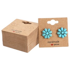 Nogeqi Pack of 100 Earring Display Cards 5 x 5 cm, Earring Display Holder, Jewellery Card, Earrings, Display Cards, Kraft Paper for DIY Stud Earrings, Packaging, Necklaces Storage (Brown)