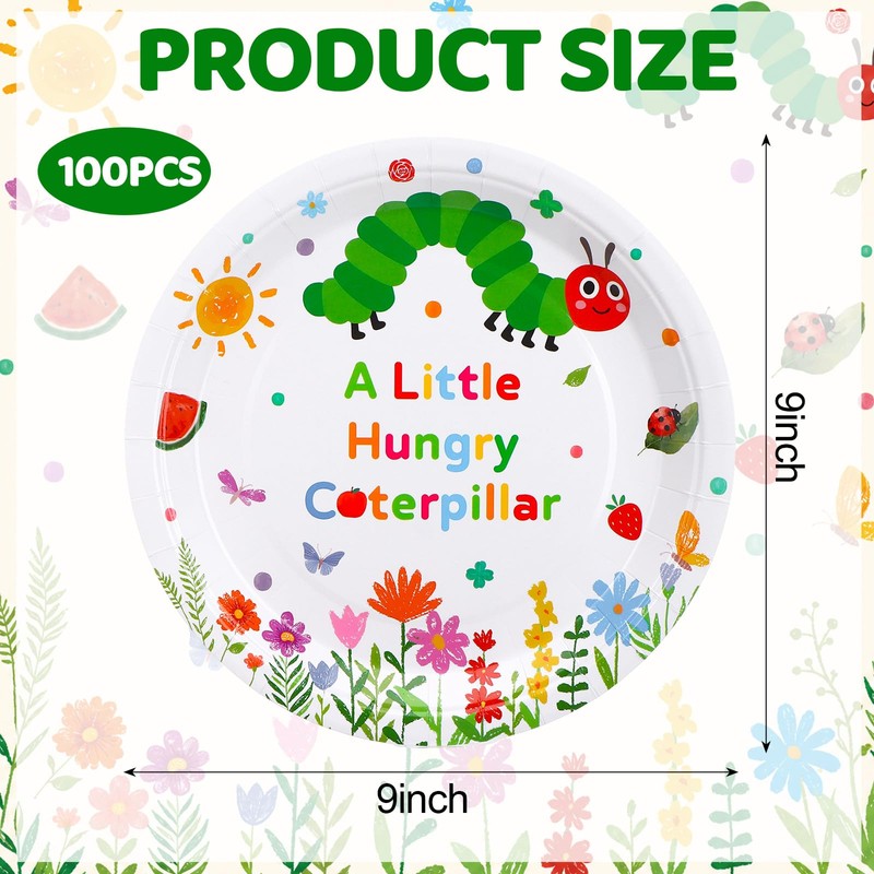 100Pcs Hungry Caterpillar Paper Plates 9 Inch A Little Hungry