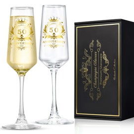 ROXBURGH 50th Wedding Anniversary Champagne Flutes Present Rhinestones Studded, 50th Anniversary Decorations 7 OZ Crystal Champagne Glasses Set of 2, Wedding Present, Couples