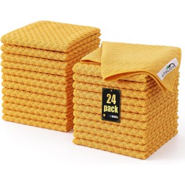 Kitinjoy Microfiber Cleaning Cloth, 24 Pack Soft and No Lint Microfiber Towels Cleaning Supplies, Absorbent Fast Drying Cleaning Rags for Housekeeping, Kitchen, Window, 12 x12 Inches, Yellow