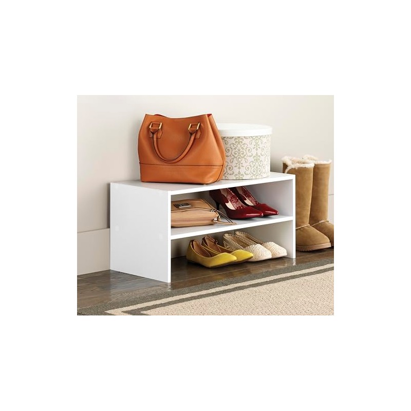 Whitmor Wood Stackable 2-Shelf Shoe Rack, White, 24 inches