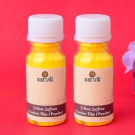 SATVIK Set of 2 Yellow Saffron Chandan Tikka Powder for Pooja & Tilak | 2 x 25g | Sacred Sandalwood Kumkum | Pooja Samagri for Mandir & Rituals