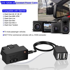 010-12530-23 Constant Vehicle Power Cabl for Garmin Dash Cam 46, 47, 56, 57, 66W, 67W, Live, Mini, Mini 2, Tandem, Connect to Vehicle's OBD-II Port for Power Even When Parked and Turned Off