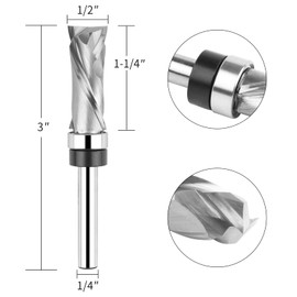 EANOSIC Extra Long Compression Flush Trim Router Bit 1/4" Shank with Top Bearing, 1/2" Cutting Diameter Spiral Pattern Template Router Bit for CNC Woodworking Edge Trimming