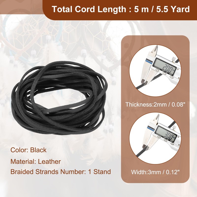 PATIKIL 3 mm x 5.5 Yard Leather Cord, Wide Flat