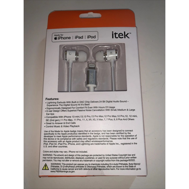 itek Digital Earbuds With Lightening Connector For Apple Devices *NEW*