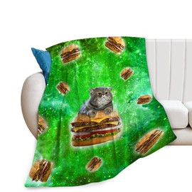 Funny Cat Blanket for Girls Women Gifts for Cat Lovers Cat and Hamburgers Throw Blanket for Kids Adults Ultra Soft Cozy Fleece Blanket for Couch Sofa ​Bed 40"x50"