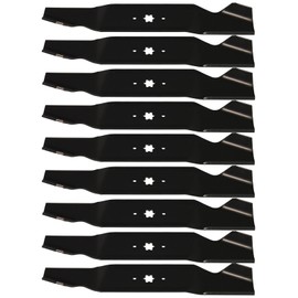 USA Mower Blades 9 MTR6771BP Notched High-Lift for MTD Toro 742-0677 942-0677 335-855 98024 Length 18-1/2 in. Width 3 in. Thickness .200 in. Center Hole 6 Point Star 54 in. Deck