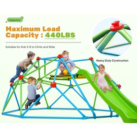 Zupapa Climbing Dome with Slide Max Load 440Lbs, 8FT Jungle Gym Monkey Bar for Backyard, 2 in 1 Outdoor Climbing Frame Toys for Toddlers Playground Set, Geometric Dome Climber for Kids Age 3-8