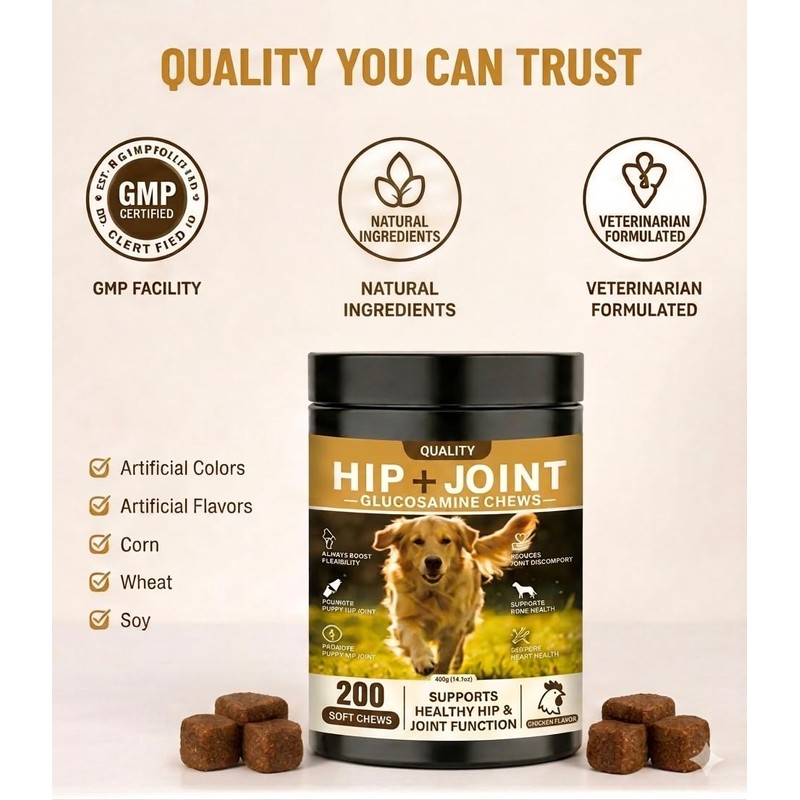 Egdusns Dog Glucosamine Chondroitin Hip Joint Chews MSM, Arthritis Pain