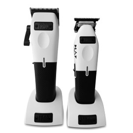 TPOB Play Barber Hair Clippers for Men 7500 RPM with Rubber Green/Black/Pink Grips (White Set)