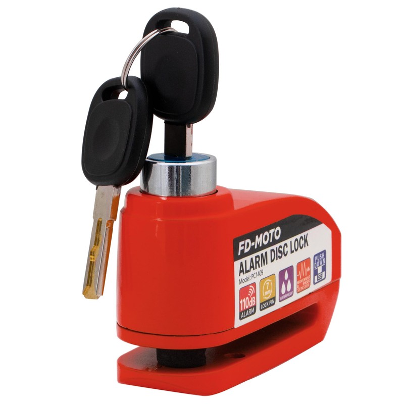 FD-MOTO Alarm Disc Lock & Reminder Cable Red