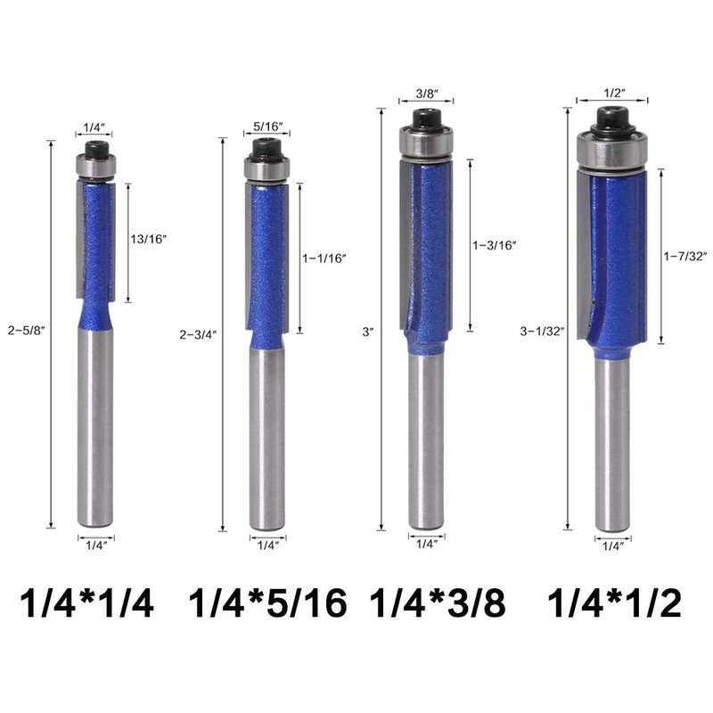 Gasea 4pcs 1/4" Shank Top Bearing Flush Trim Router Bits
