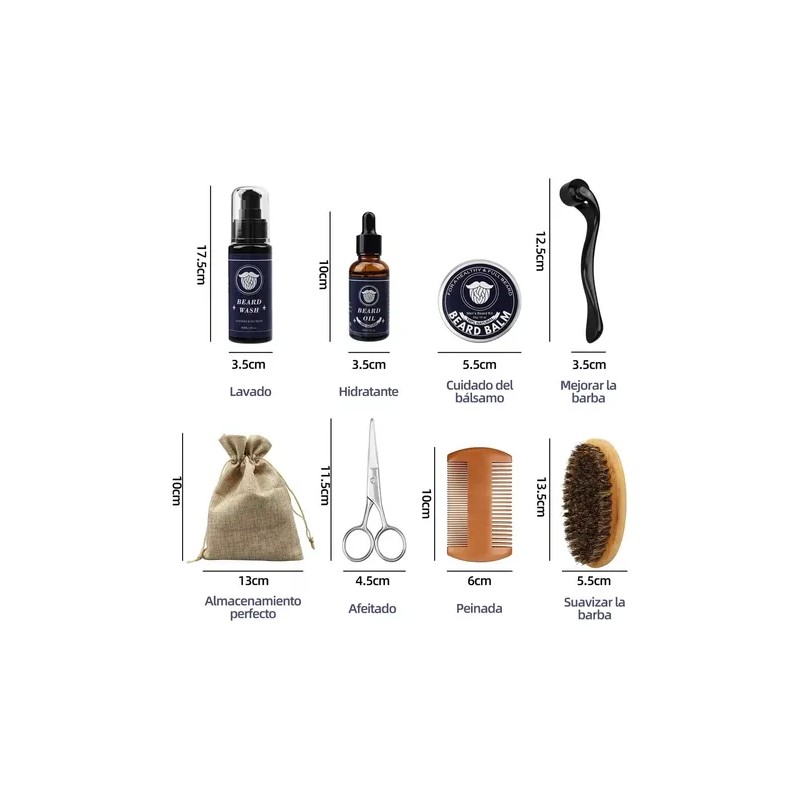 Kit Para Barba De 8 Piezas Con Aceite, Bálsamo Y