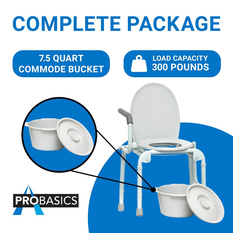 ProBasics Drop Arm Adjustable Bedside Folding Commode Chair Portable with