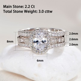 Newshe Jewellery Oval Wedding Set Engagement Rings for Women AAAAA Cubic Zirconia 925 Sterling Silver Ring Enhancer Bridal Set Size 6