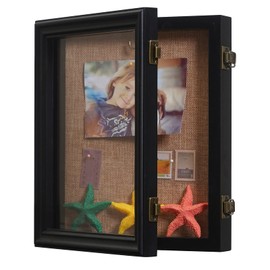 10x12 Shadow Box, Front Opening Shadow Box Frame with Lid, Hinged Shadow Box Diplay Case for Badges Keepsake Photos Awards-Black