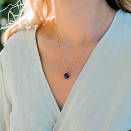 Tiny lapis Lazuli teardrop necklace in 14k gold fill - 16" chain with 2" extender - September birthstone