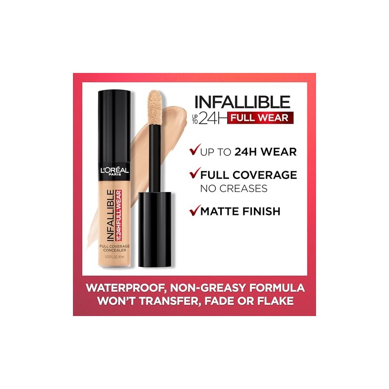 L'Oreal Paris Cosmetics Infallible Full Wear Concealer, Vanilla, 0.33 Fluid